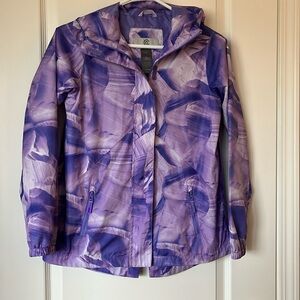 EUC Champion Girls Raincoat Abstract Purple Tones Zipper and Hood-Size L (10/12)